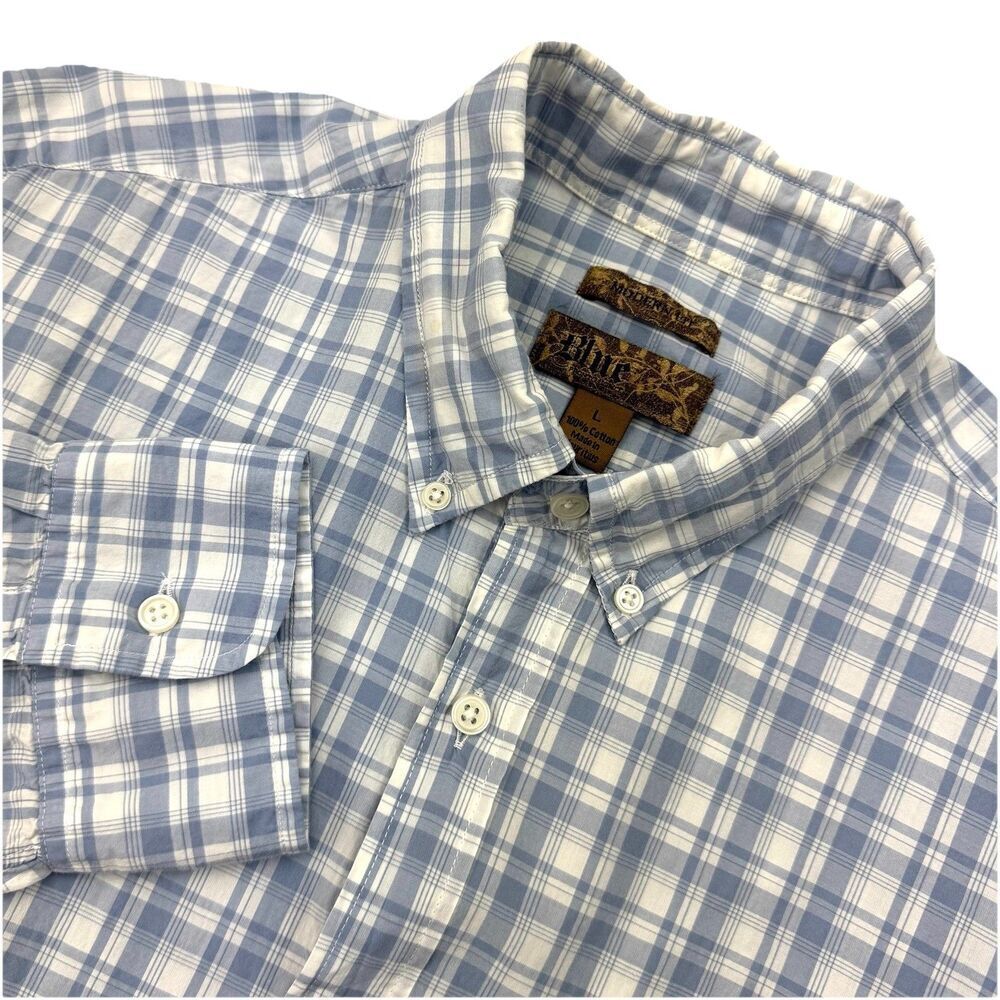 Pronto Uomo Blue Plaid Button Up Shirt Mens Large Long Sleeve Modern Fit